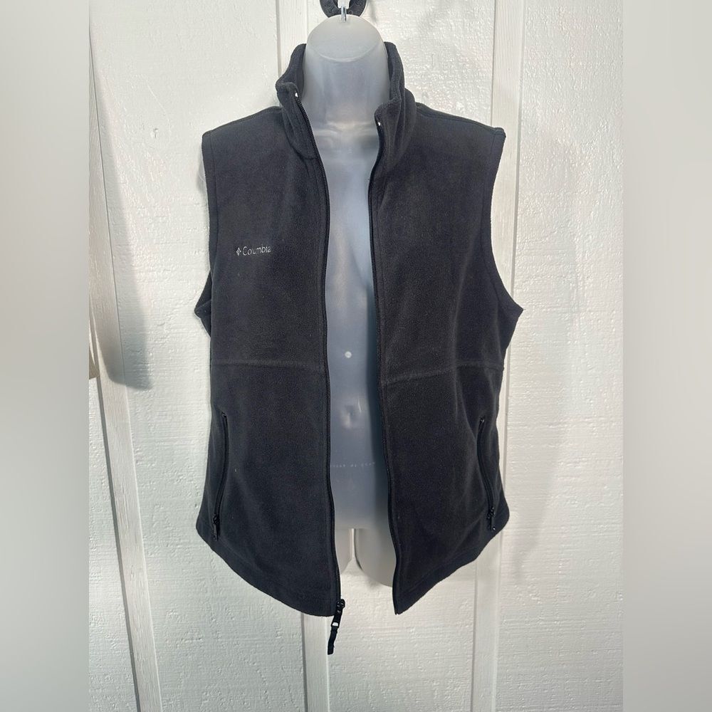 Columbia Black Fleece Zip Up Vest Size Large EUC